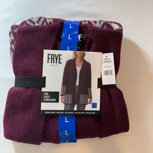 FRYE Dark Red Open Cardigan with Patterned Trim